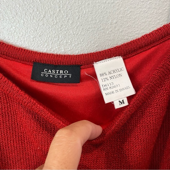 Castro Concept Pointelle Vintage Knit Baby Doll Dress Red Medium - Picture 4 of 8